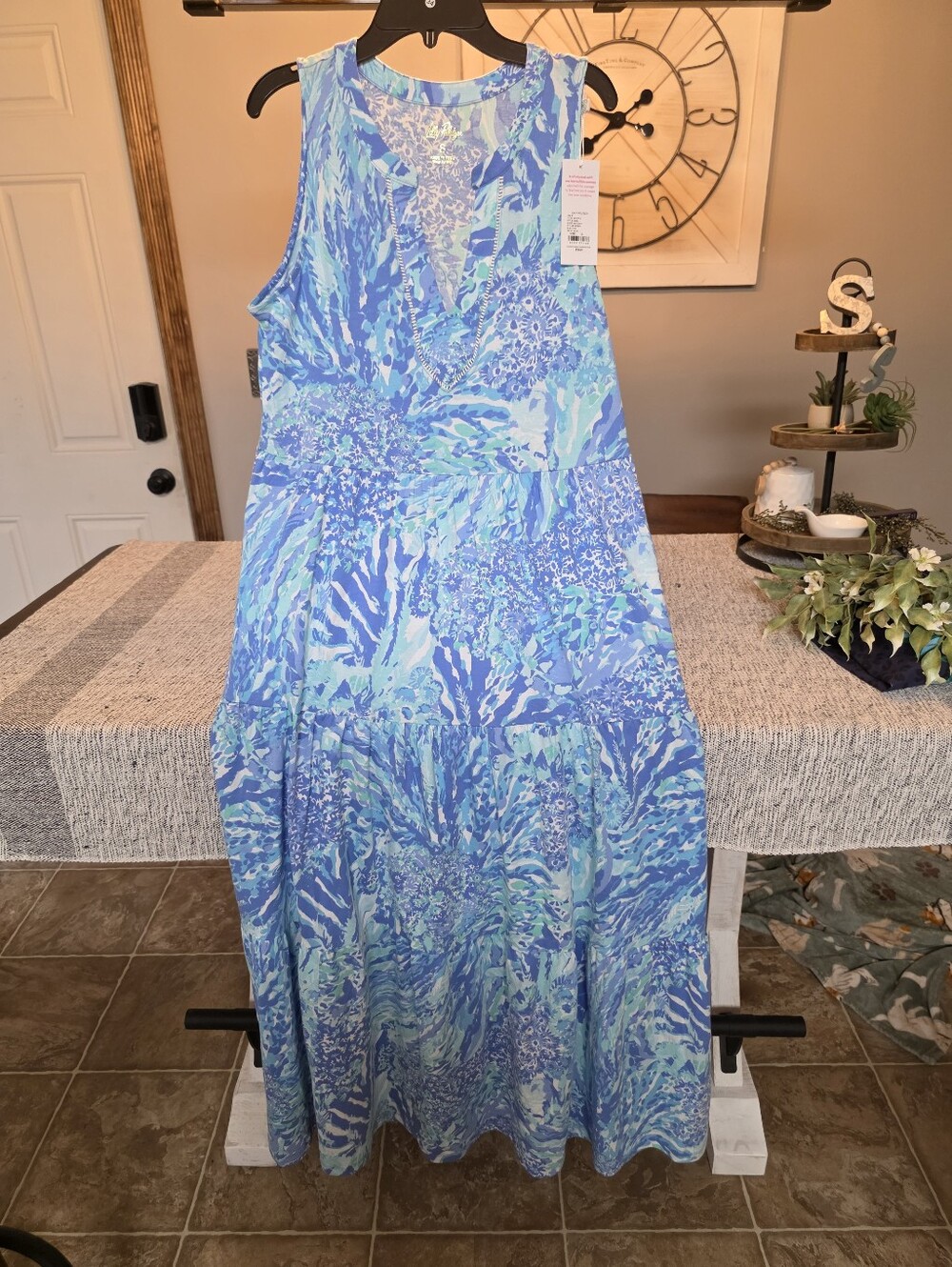 Lilly Pulitzer Blue and Aqua Floral Maxi Dress
